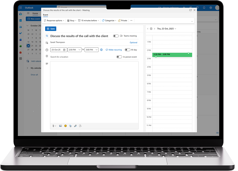 Creating an appointment in Outlook